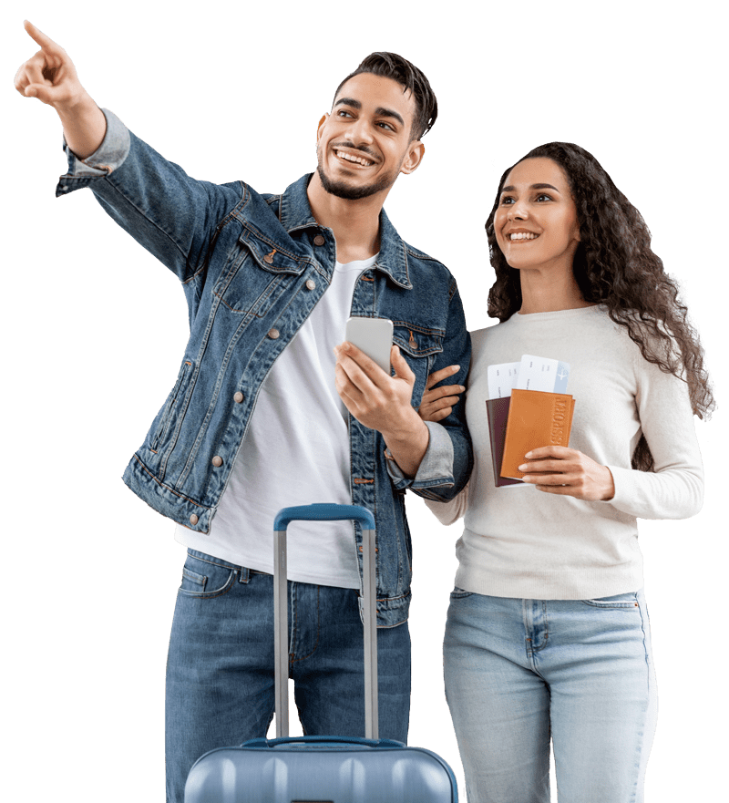 Happy travelers ready for their immigration journey